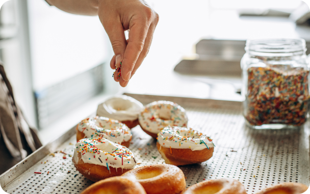 sprinkle the donuts with decorations